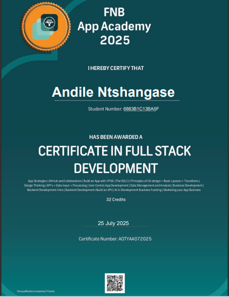 FNB Academy Full Stack Certificate