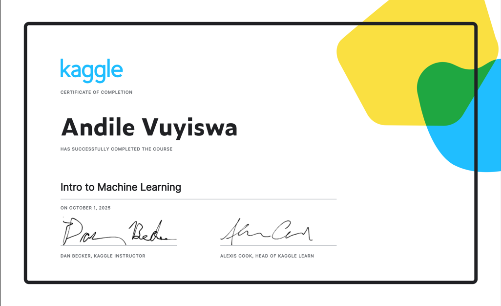 Kaggle Intro to Machine Learning Certificate