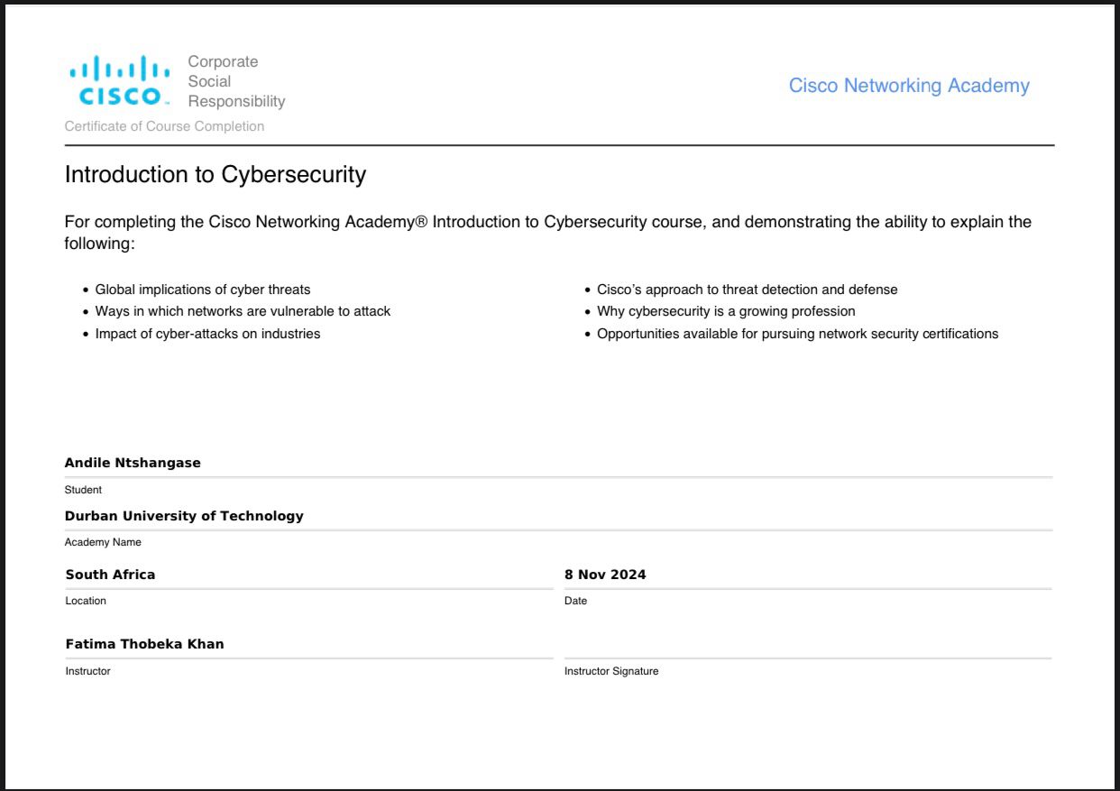 Introduction to Cybersecurity Certificate
